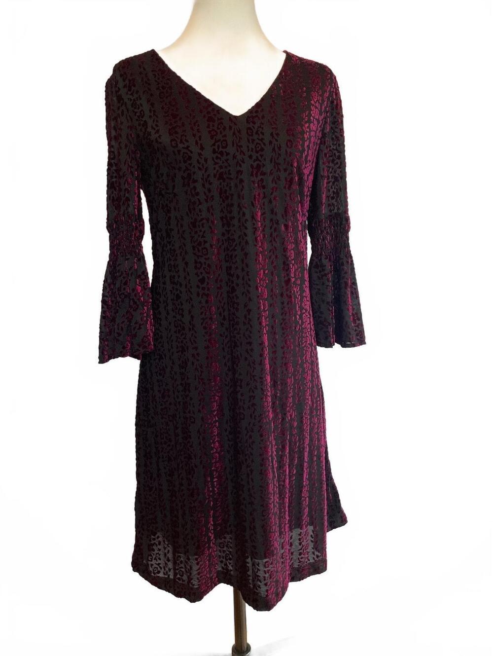 Black Purple Floral Velvet Burnout Dress 8 Bell Sleeve Whimsigoth Fairy Grunge